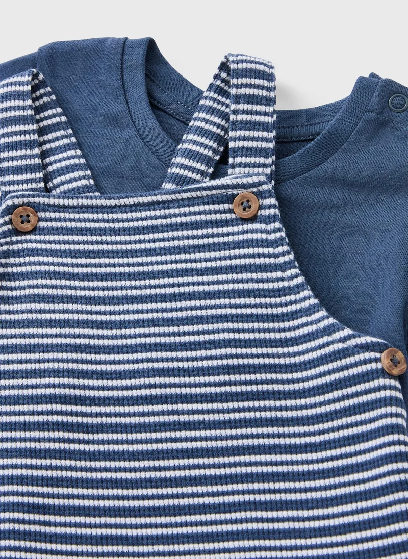 Matalan Baby Blue Stripe Top & Dungaree Set